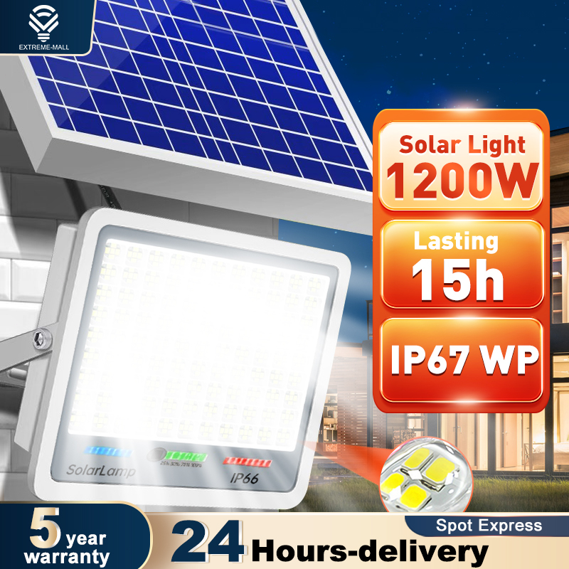 【5-year warranty】1200W Lampu Solar Light Outdoor Lighting Spotlight Intelligent Light Sensor IP 67 Waterproof LED Solar