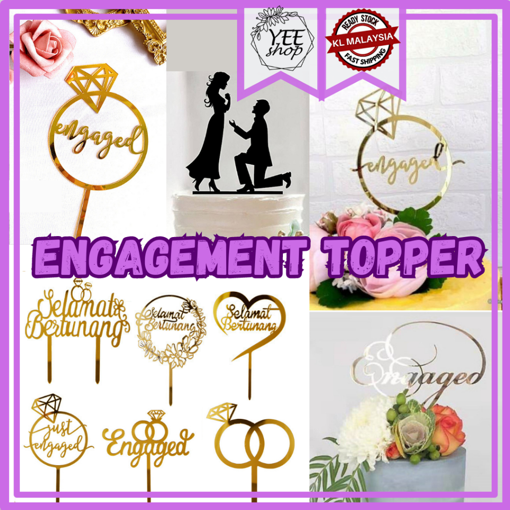 | Cake Decoration | Selamat Bertunang Engaged Engagement Wedding Ring Acrylic Cake Topper 订婚结婚戒指亚克力插牌
