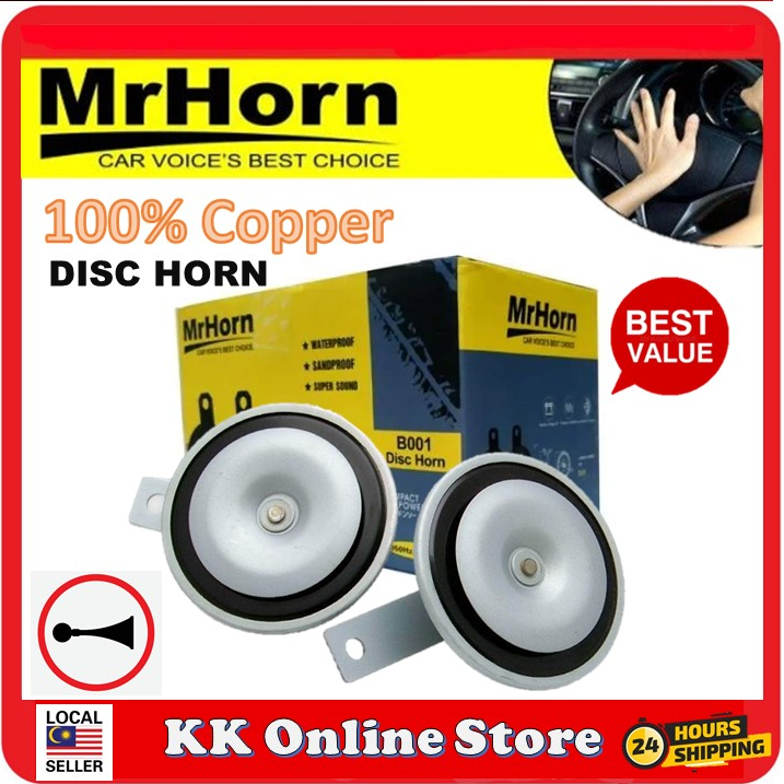ORIGINAL MR HORN DISC HORN KERETA HORN / MOTORCYCLE HORN MR HORN HORN (1set 2pc L/H) 12v (compact full power tone)