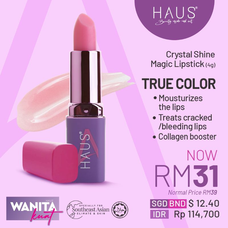 HOT SELLINGCRYSTAL SHINE HALAL MAGIC LIPSTICK HAUS COSMETICS