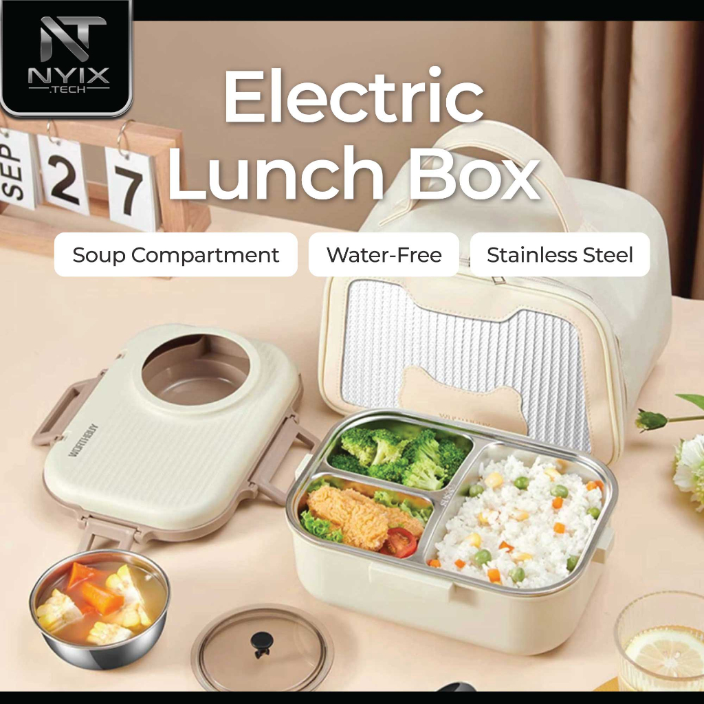 Electric Lunch Box Heating Stainless Steel Water-free Food Warmer USB Charging Car Office Portable School Soup Makanan