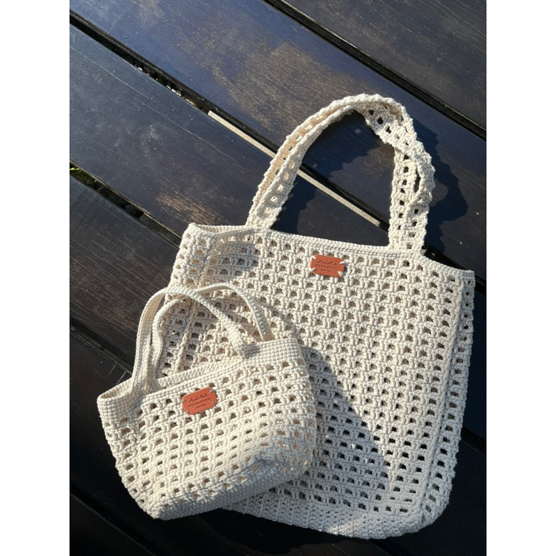 Beige Mesh net bag (part 2) 华夫格包包 handmade crochet handicraft aesthetic gen z beach bag shopping bag fashion gift ideas