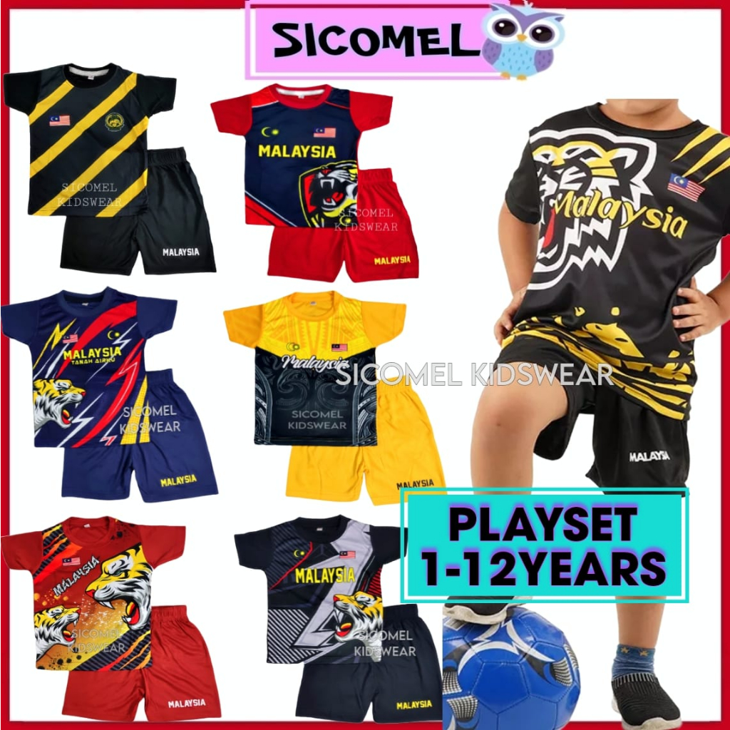 [1-12Years] Baju Jersey Malaysia Budak Lelaki Playset Merdeka Pakaian Harian Basahan Kanak2 Boy Clothes