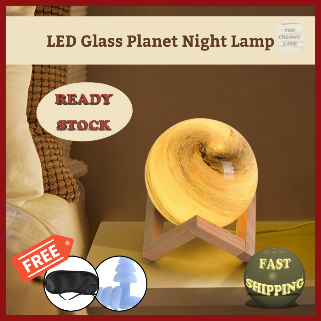 LED USB Glass Planet Moonlight Desk Table Lamp Bedroom Bedside Night Light Decoration Gift Aesthetic 房间书桌玻璃星球摆设品夜灯台灯桌灯