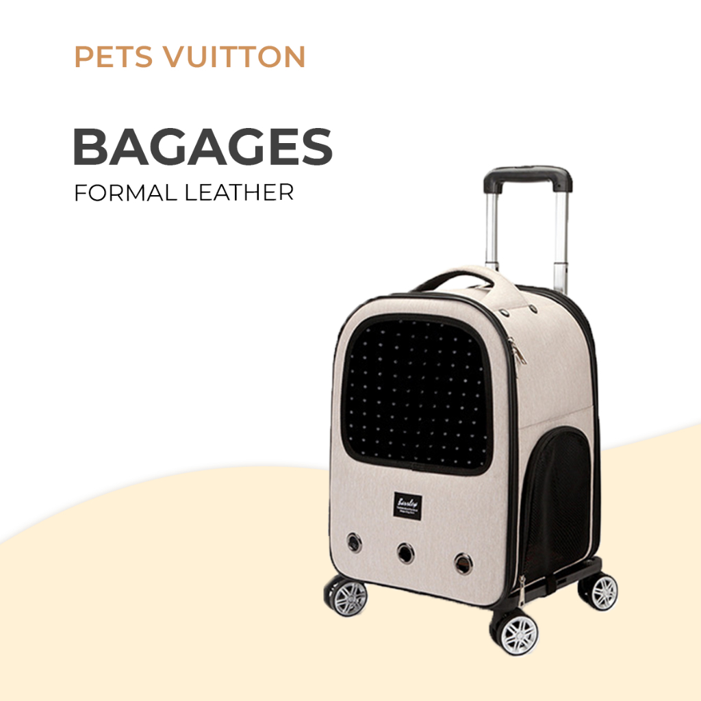 PetsVuitton BAGAGES Formal Linen Pet Carrier Bag with Trolley