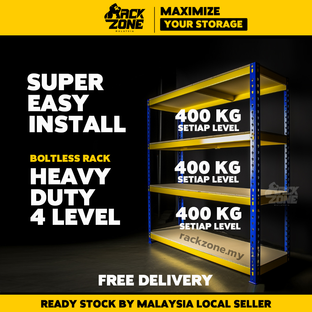 RACKZONE Heavy Duty Boltless Rack 4 level Rak Besi Bertingkat Rak Dapur Serbaguna Kitchen Rack Shelf Storage Rack 铁架子