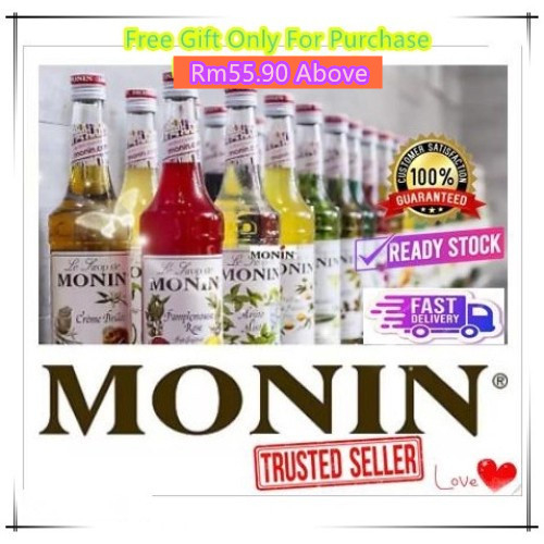 (Free Gift) Monin Premium Syrup Caramel Vanilla Hazelnut Wild Mint Passion Fruit Strawberry Rose Syrup 700ml -Variation