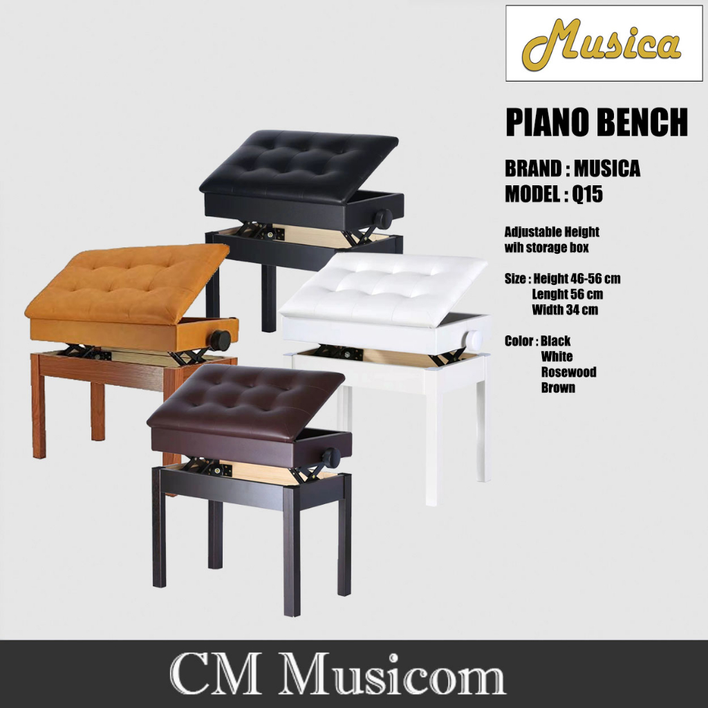 Adjustable Piano Bench With Storage Box (Musica) Brown/Black/White