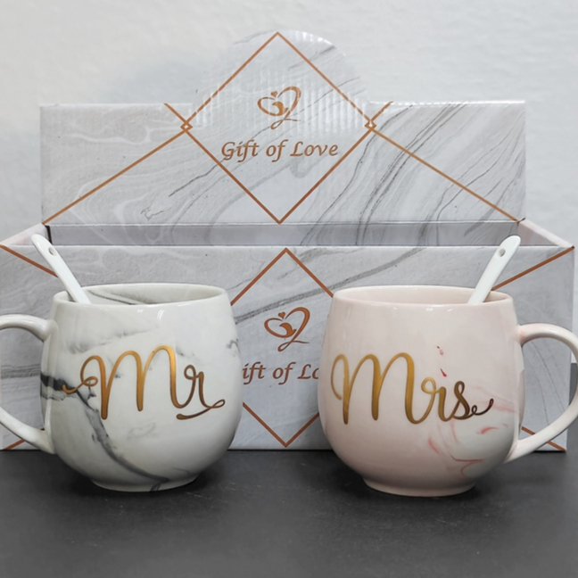 【EONMIR】Mable Cup Couple Cup Mr Mrs Wedding Gift Doorgift Anniversary Coffee Cup Set Ceramic Mug Gift Box Set / Custom