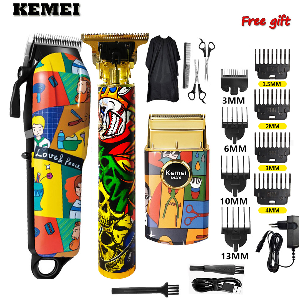 Kemei Hair Clipper Set Strong Shaver Household Hair Trimmer   Electric Hair Clipper Printing Graffiti Razor