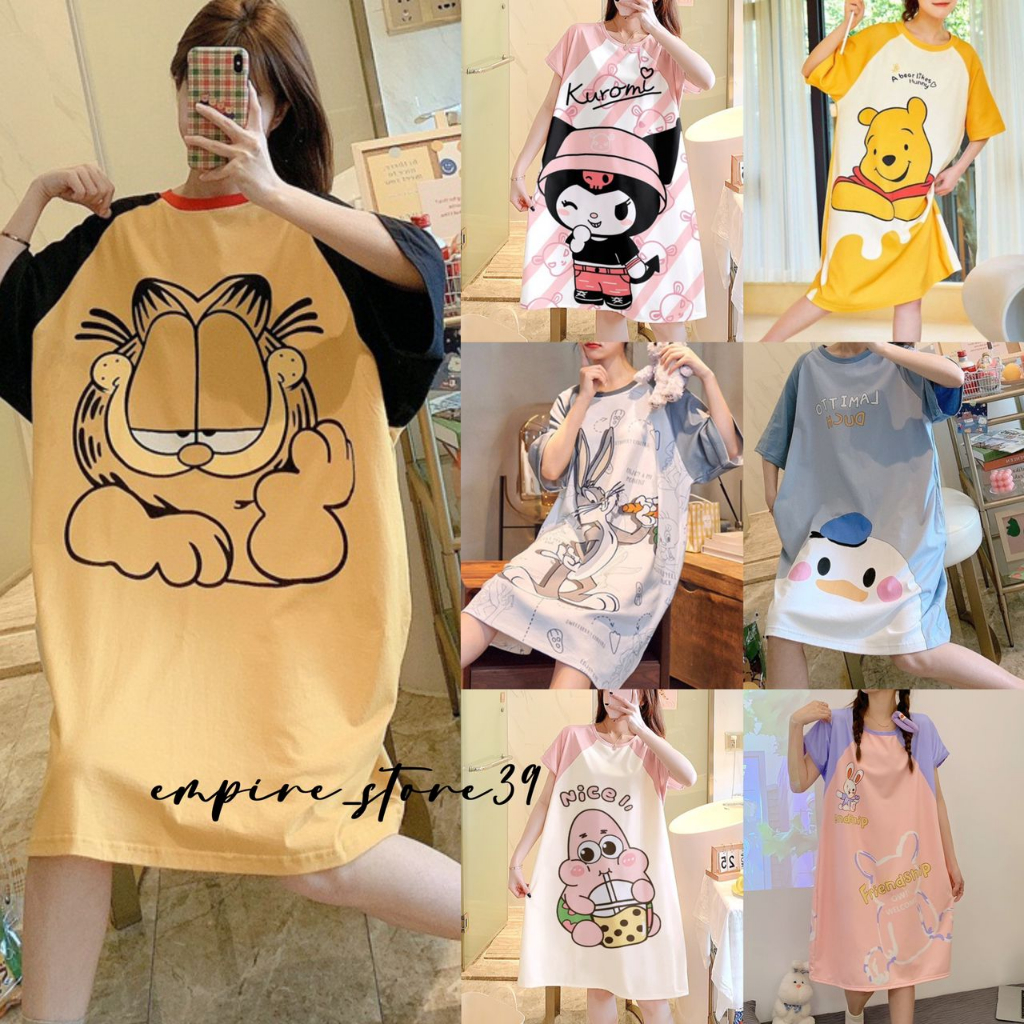 Cartoon Pyjamas Baju Tidur Rumah Comfortable Short Sleeves Round Neck Dress Cartoon Sleepwear Plus Size