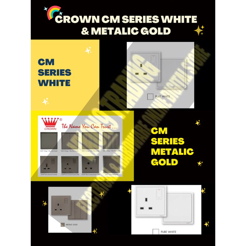 Crown CM Series [White/Metalic Gold] Switches & Socket Outlet ~VXON9 Trading