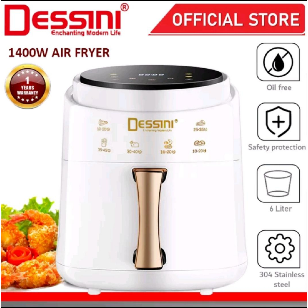 DESSINI ITALY AF-60 Electric Oven Convection Air Fryer Toaster Timer Oil Free Roaster Breakfast Machine Ketuhar (6L)