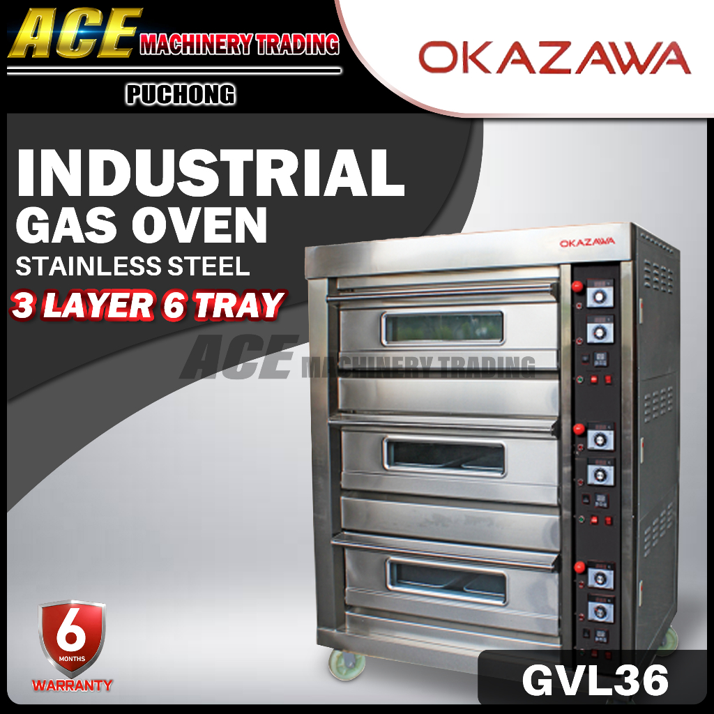 [ OKAZAWA ] Gas Oven 3 Deck 6 Tray Commercial Gas Oven 20-400℃ 6 Pcs Tray With Timer Function GVL36T