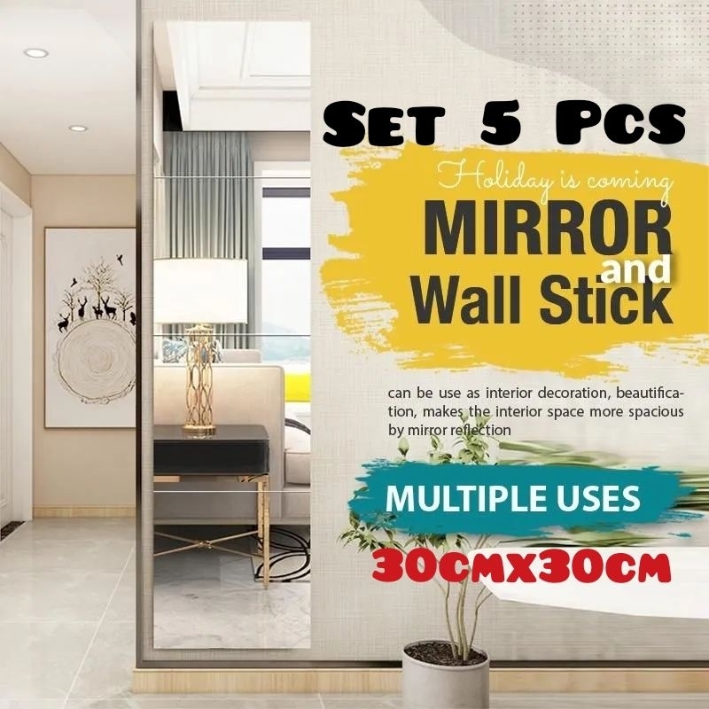 Set 5Pcs Big Mirror 30cmx30cm Wall Decor/Cermin Besar Hiasan Dinding