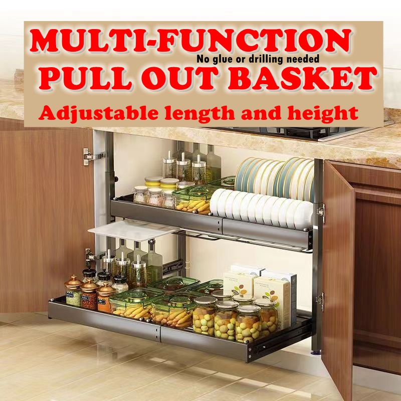 Kitchen Cabinet Pull Out Dish Bowl Rack Kitchenware Basket Adjustable Dish Rack Cabinet Organizer Dish portable Storage