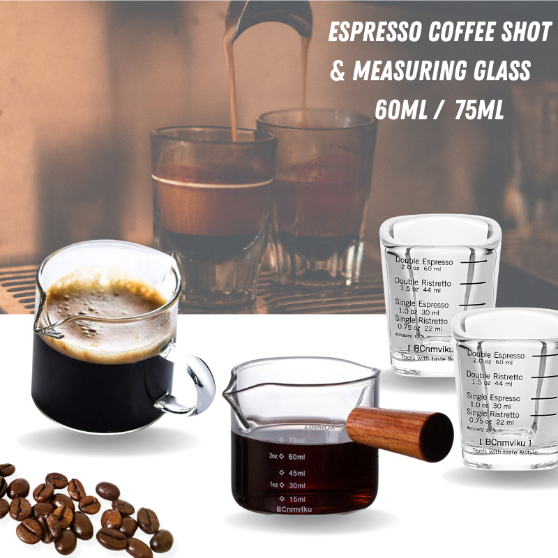 Ready Stock Multi Model Espresso Measuring Cup shot glasses/ Dual Mouther / Woodle Handle /60ml or 75ml