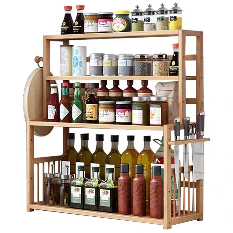 Wooden Kitchen Organizer Rack Seasoning Spice Rack Kitchen Shelf Rak Dapur