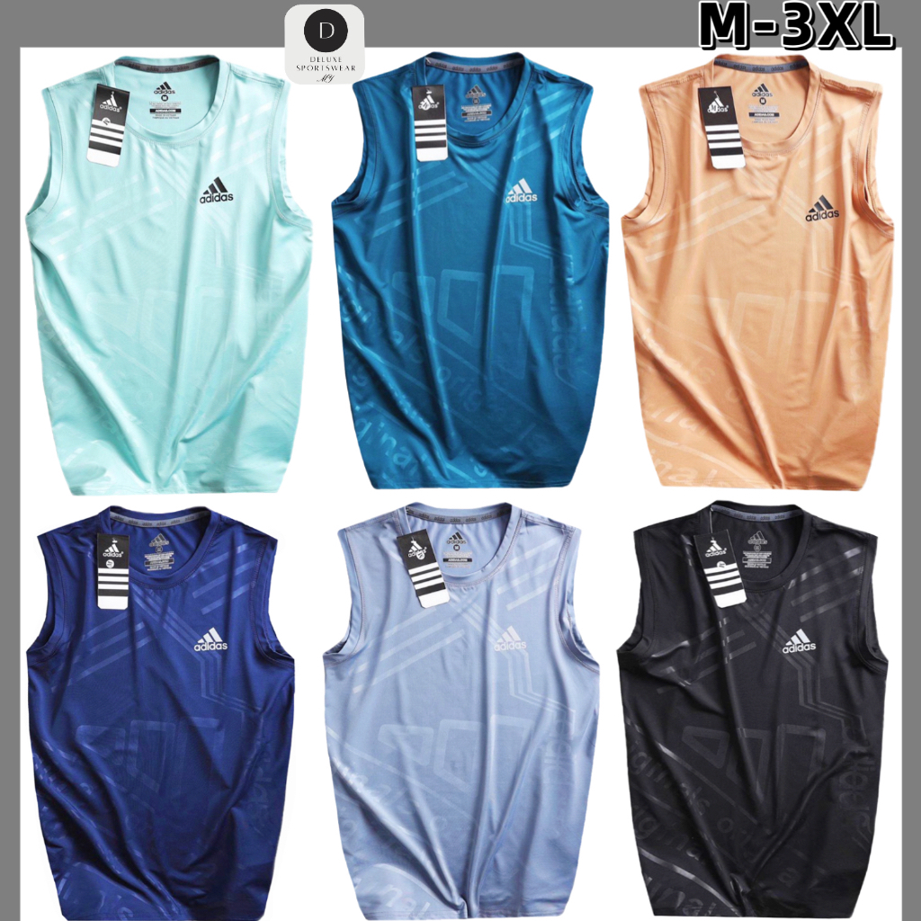 ADIDAS Polyester singlet shirt sleeveless shirts Training Gear Sport Wear Men Shirt Baju Lelaki STRIPE DESIGN