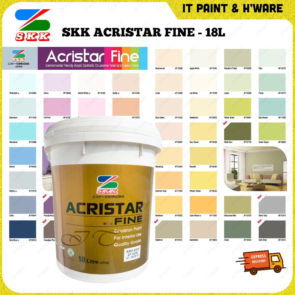 [18 Liter] SKK Acristar Fine Emulsion Paint for Interior Wall and Ceiling Cat Dinding Rumah Dalaman