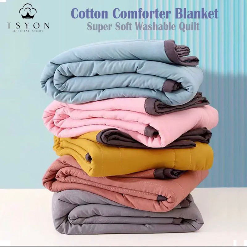 TSYON COTTON BLANKET QUILT SOFT COMFORTER KING SIZES 200*230cm WASHABLED COTTON QUILT SELIMUT SINGLE SIZE 150*200cm