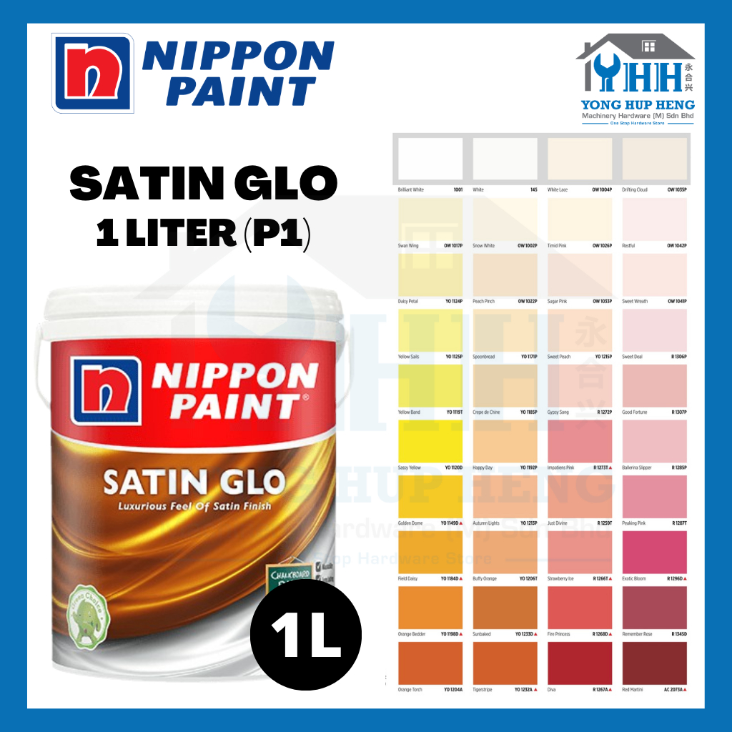 1L Nippon Paint Satin Glo Interior Wall (SHINE SURFACE) 100% ORIGINAL  Satinglo (P1) | Shopee Malaysia