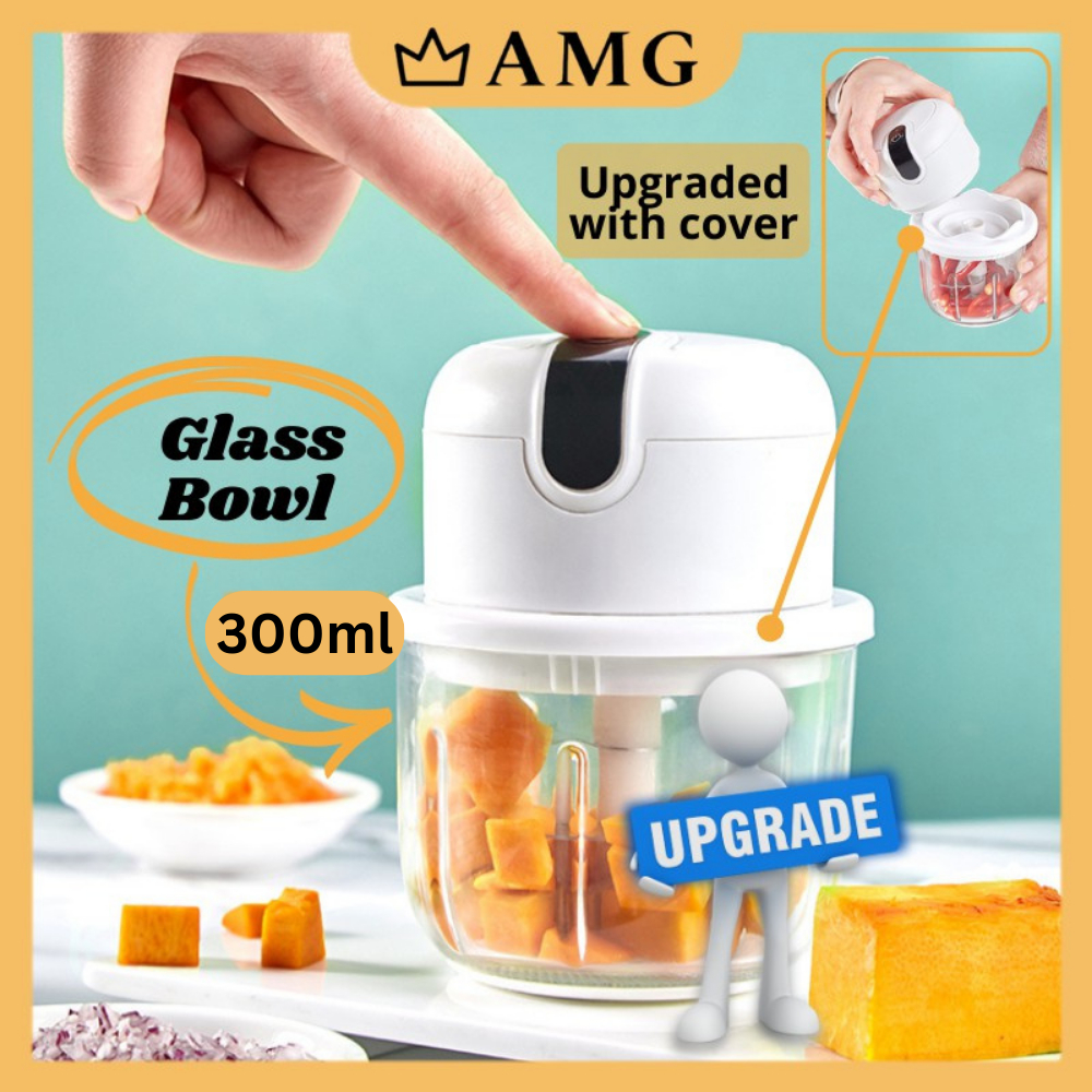 Portable Blender  Baby Food Processor Garlic Grinder Food Chopper USB Rechargeable Glass Bowl 300ml Pengisar Serbaguna