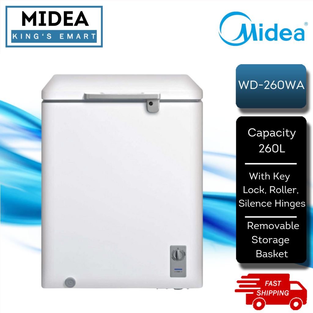 【12% CASHBACK】Midea 260L Chest Freezer WD-260WA Free Key Lock & Roller / 2 IN 1 Function / Peti Sejuk Dada