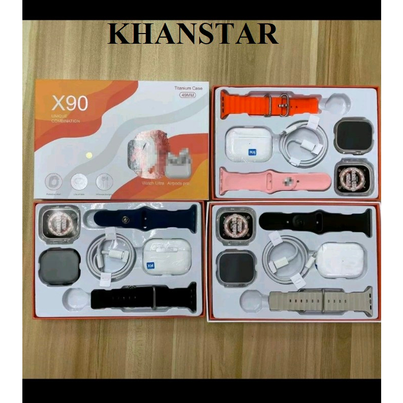 2023 SUPER HOT SALE X90 4IN1 SUIT SMART WATCH +EARPHONE+LINE OF DATE+PROTECTIVE