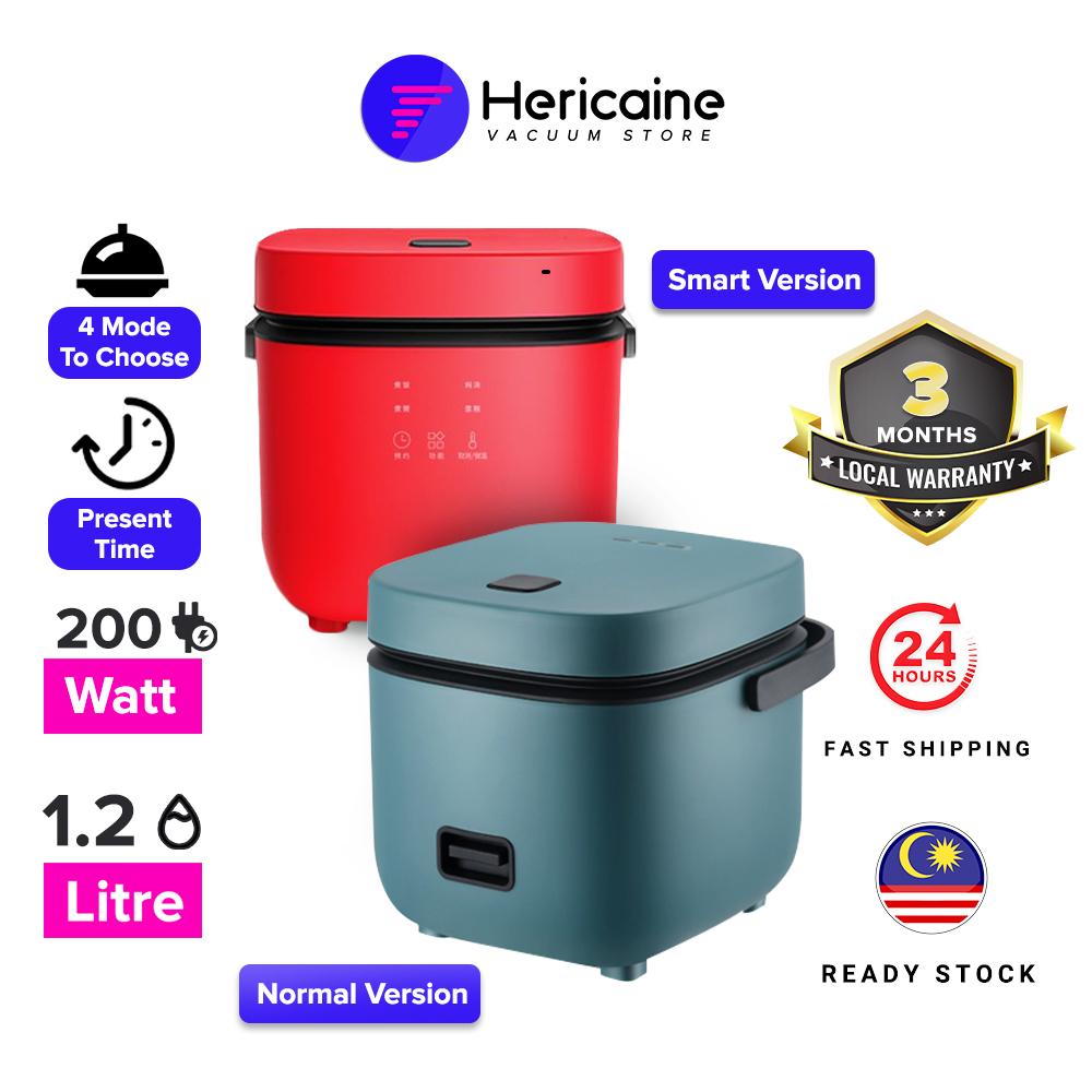 2024 New Upgrade Hericaine Mini Rice Cooker Non-Stick Pot (1.2L/200W) [Free Rice Spoon, Rice Cup, Steam Plate]