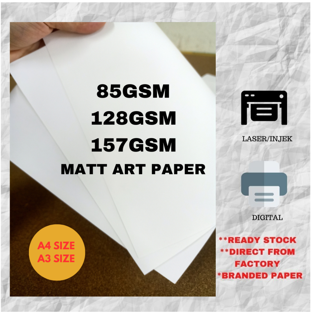 85GSM 128GSM 157GSM Double Sided MATT ART PAPER A4 A3 SIZE (100 SHEET)/INJEK &DIGITAL PRINTER/ Poster Advertising