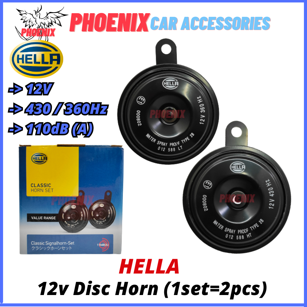 ORIGINAL HELLA Classic Disc Horn Set (2 Pcs) 12V for CAR MOTOR 110dB dual tone Super Loud Siren Kereta PROTON PERODUA
