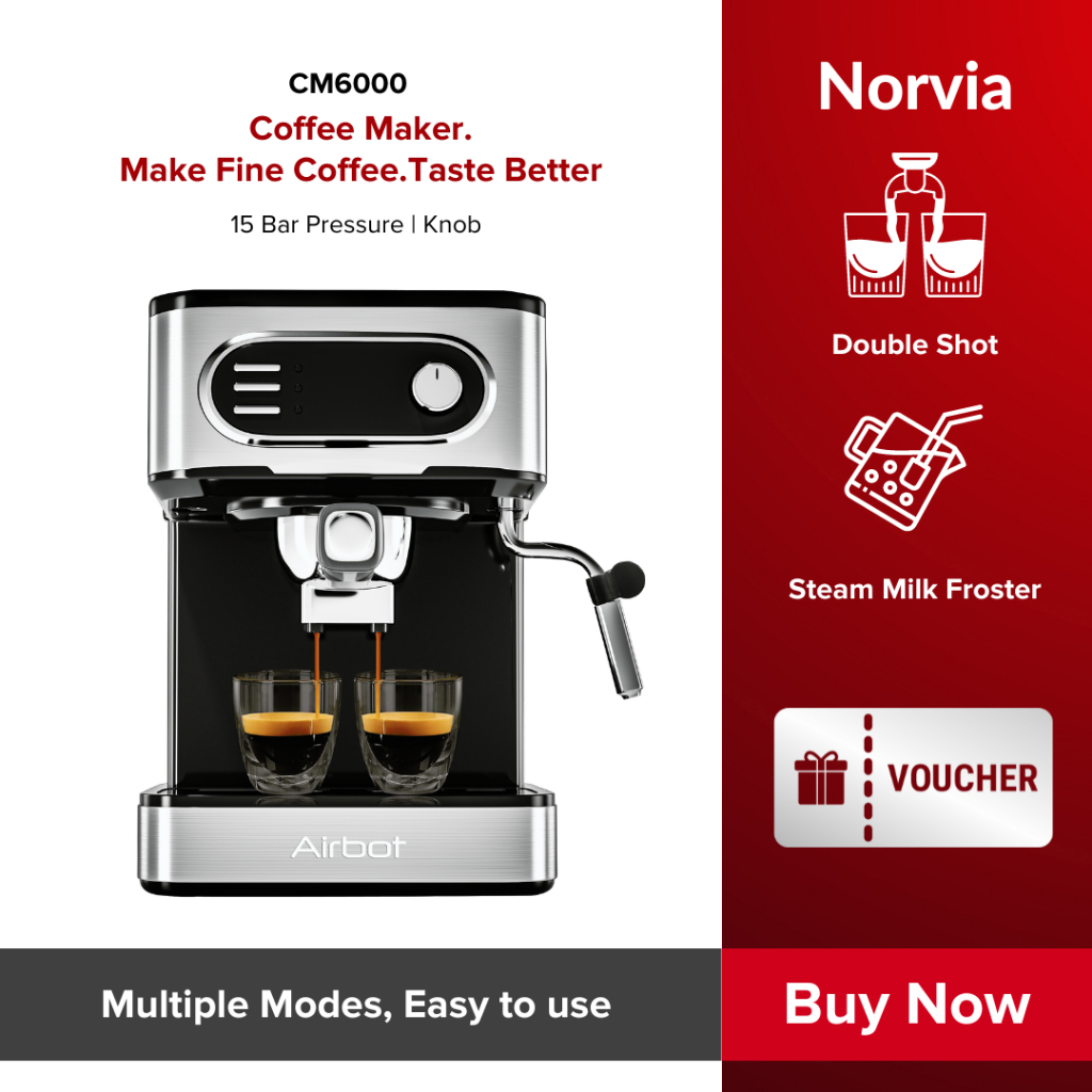 Norvia Airbot Coffee Maker Machine Espresso Milk Froth Steam Dual Portafilter CM6000/CM7000