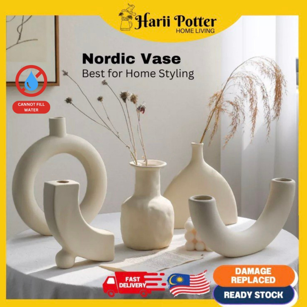 HARII POTTER Ceramic Vase Classic Nordic Series Artistic Flower Pot Home Deco 陶瓷花瓶 Pasu Seramik Artistik Nordic Series