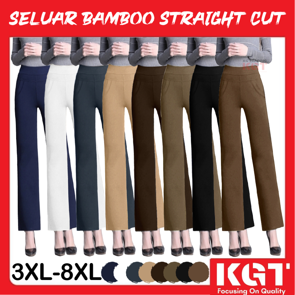 KGT Bamboo Slack Ladies Long Pants Baggy Cutting PLUS SIZE STRAIGHT CUT LONG PANTS 1966 SELUAR PJ
