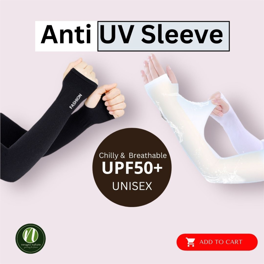 UNISEX Anti-UV UPF50+ Sun Protection Arm Sleeves Arm Cover Lengan Tangan/ Jari Pelindung Matahari