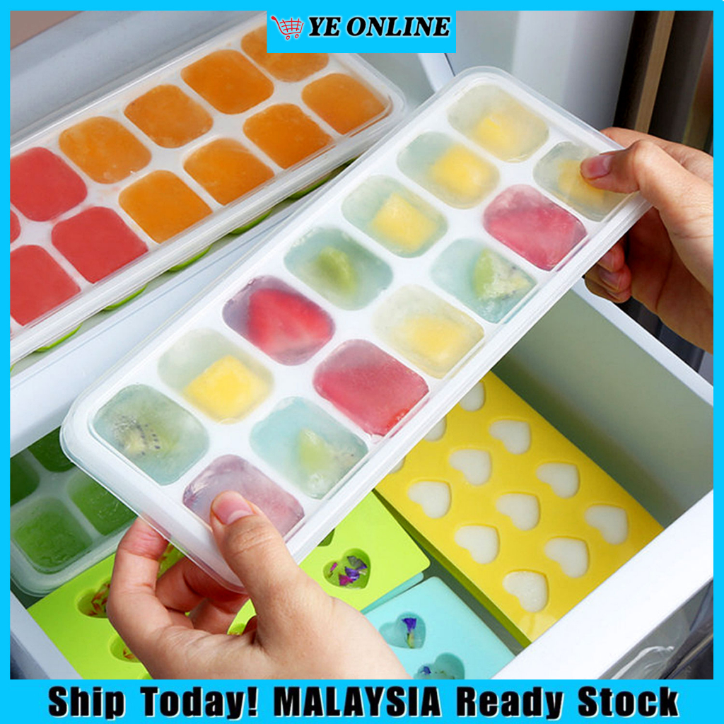 14 Holes Silicone Ice Cube Maker Tray Baby Food Puree Mold Container with Lid Bekas Pembuat Ais Batu 硅胶冰格