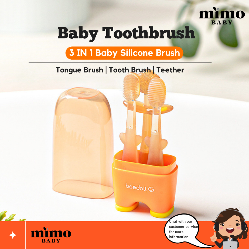 Baby 3 In 1 Silicone Tooth Brush, Tongue Brush, Teether