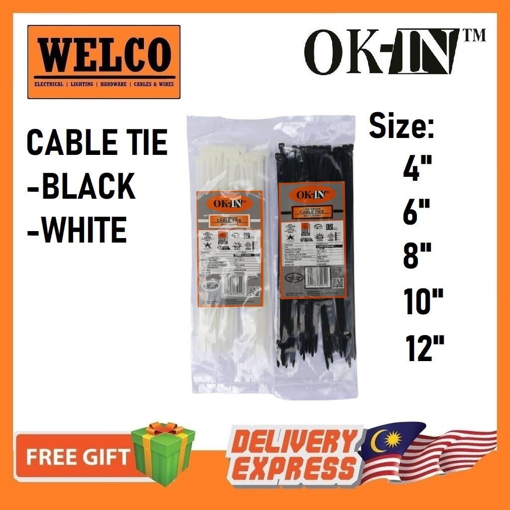 OK-IN CABLE TIE [4", 6", 8", 10", 12"] HIGH QUALITY HEAT RESISTING, ACID & EROSION CONTROL & NOT EASILY WEAR