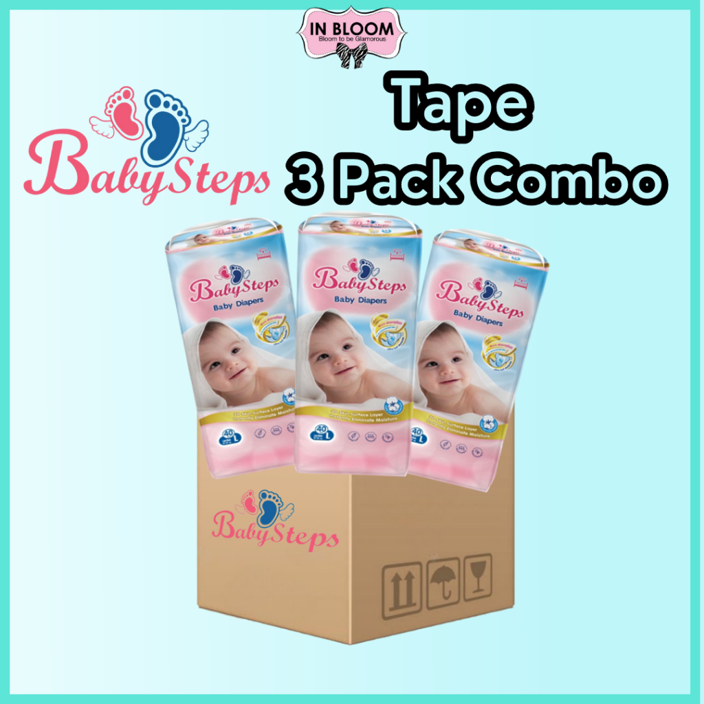 BABYSTEPS DIAPERS TAPE COMBO - 3 Packs S48/M44/L40 Newborn Baby Diapers Lampin Kanak-Kanak