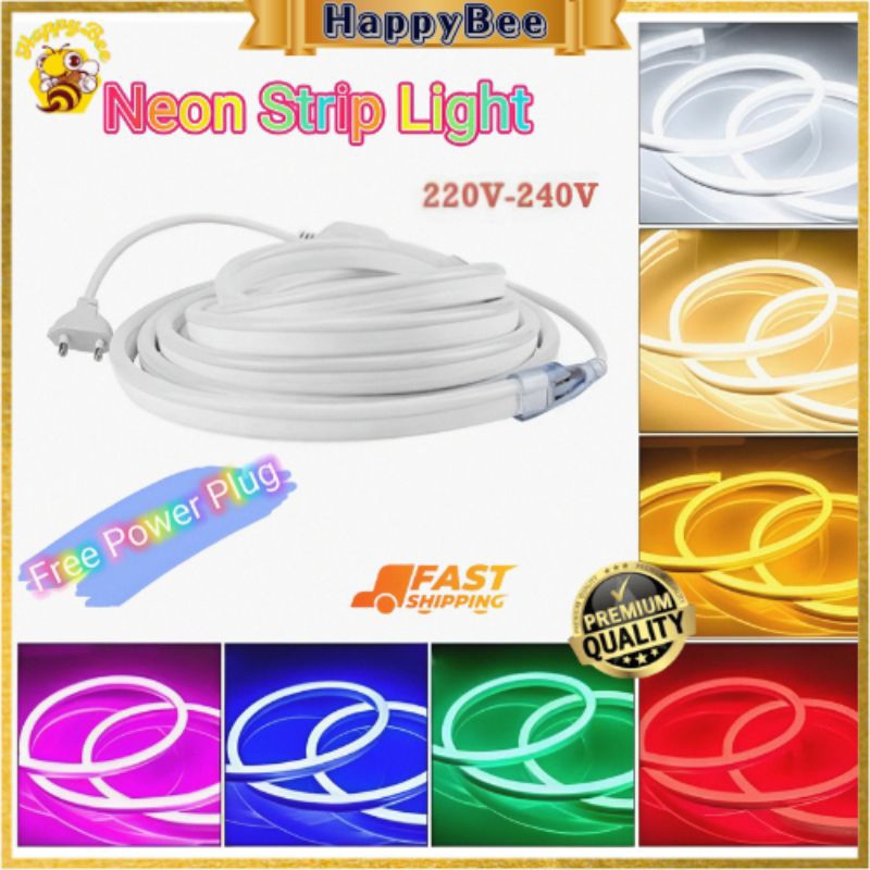 Neon Led Strip Light 220V AC 16x8mm Waterproof Lampu Siling Neon Flexible (With EU plug) Outdoor Flexible Garden light