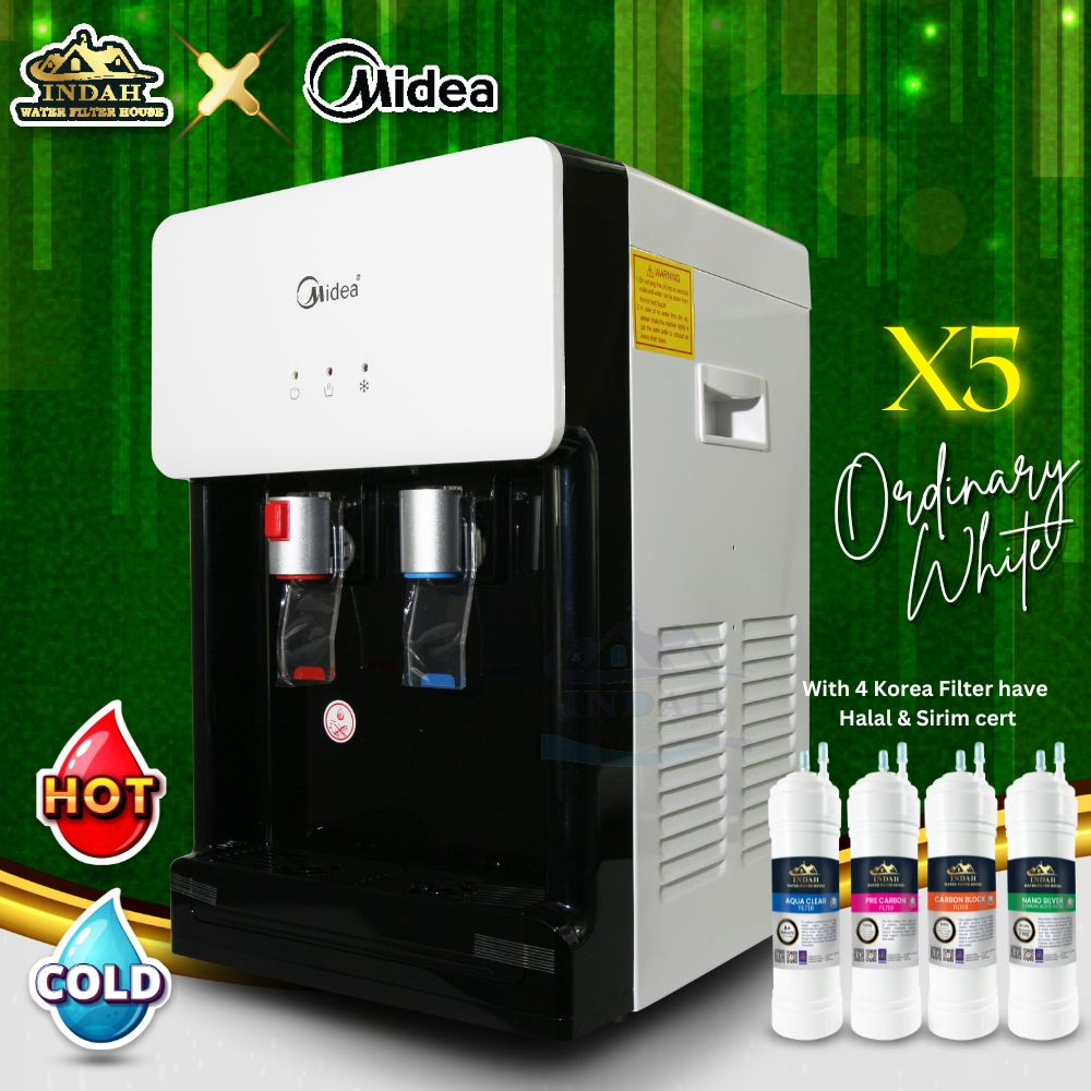 Midea Mild Alkaline Water Dispenser Hot Cold Model: X5/X8 With 4 JAKIM Halal Korea Technology Water Filter