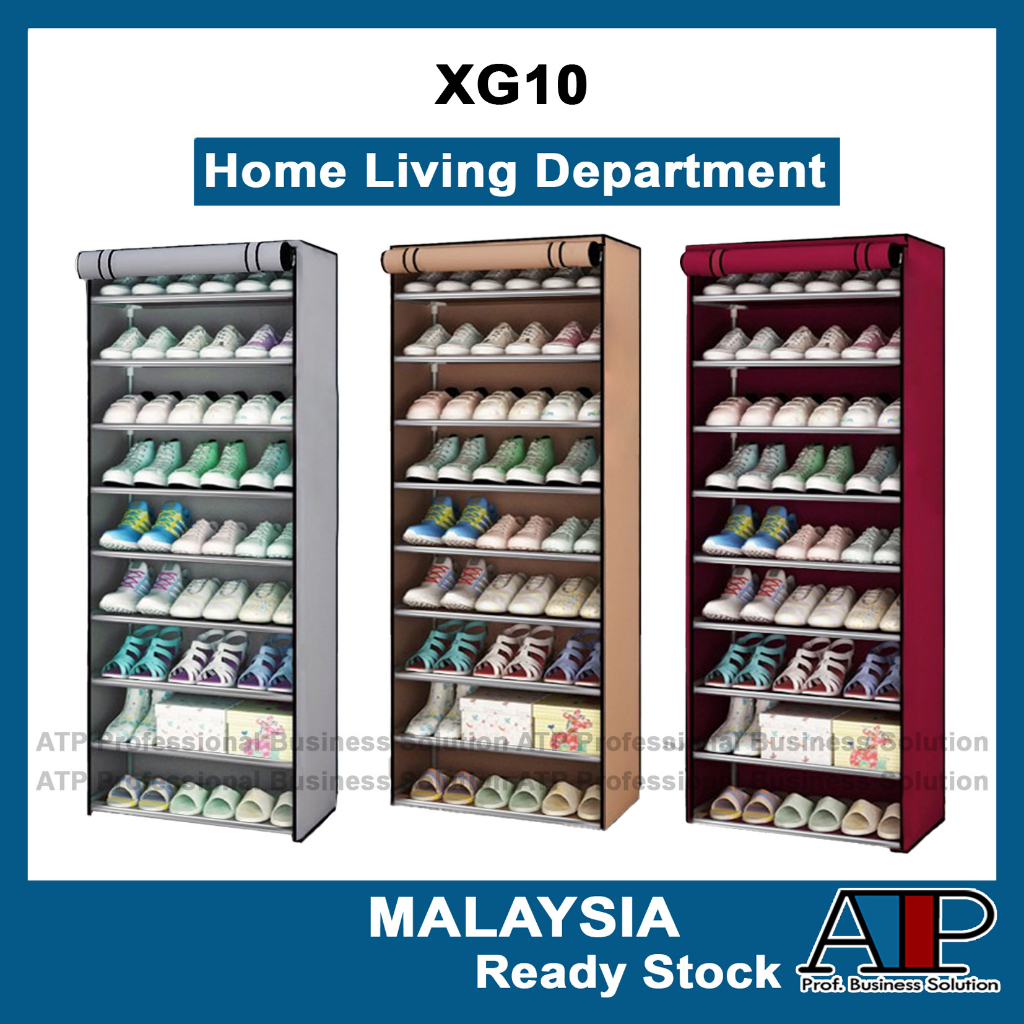 Furniture️ XG-10 10 Tier Shoe Rack Dust Cover Cabinet Kasut Dust Proof Space Saving Hostel Bedroom Living 鞋架 LHTP