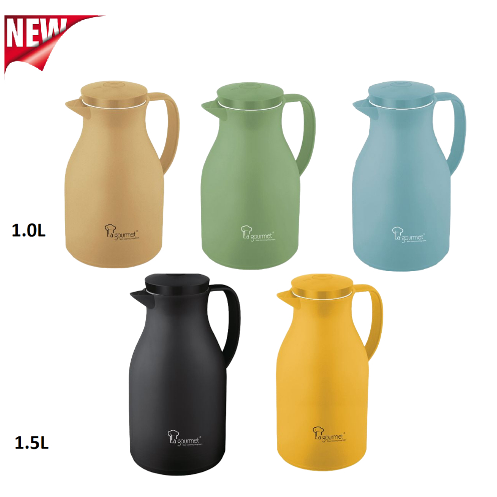 La Gourmet Camelia 1L / 1.5L Glass Liner – Frosted Black / Yellow / Green / Orange / Blue Water Flask Jug