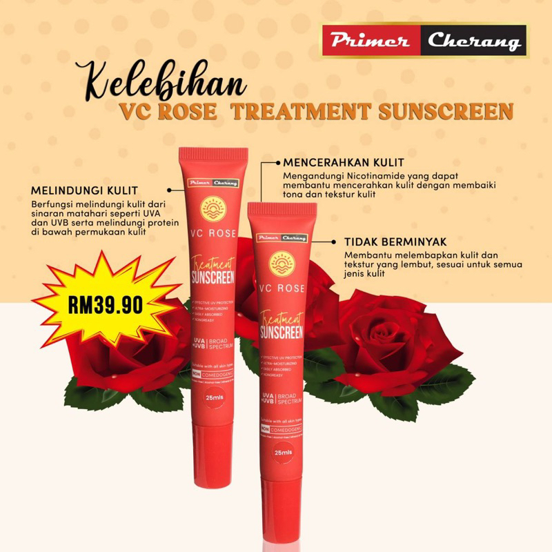 TREATMENT SUNSCREEN / VC ROSE SUNSCREEN KLINIK PRIMER CHERANG ORIGINAL HQ