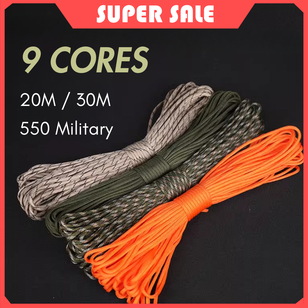 20M & 31M Paracord Rope 9 Cores 4mm 550 Military Standard Parachute Rope Outdoor Camping Tent Clothesline Tali Khemah
