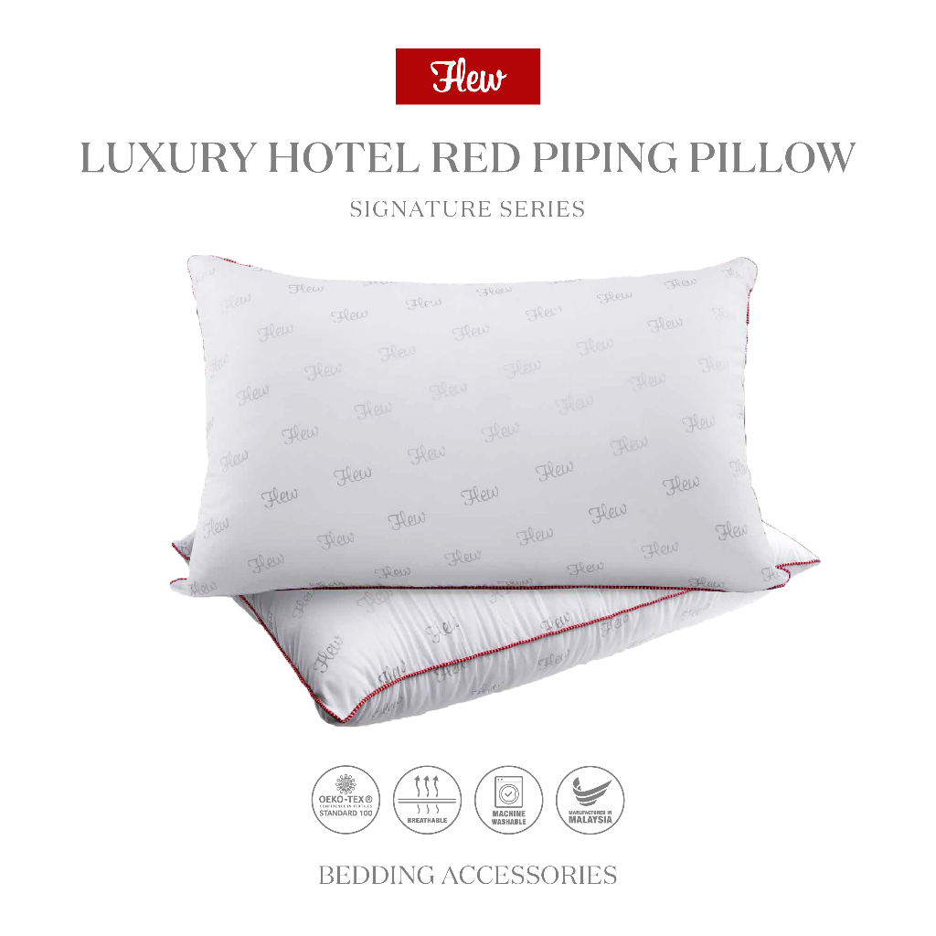 Flew Signature Series Luxury Hotel Red Piping Pillow (18” x 28” x 1200g)