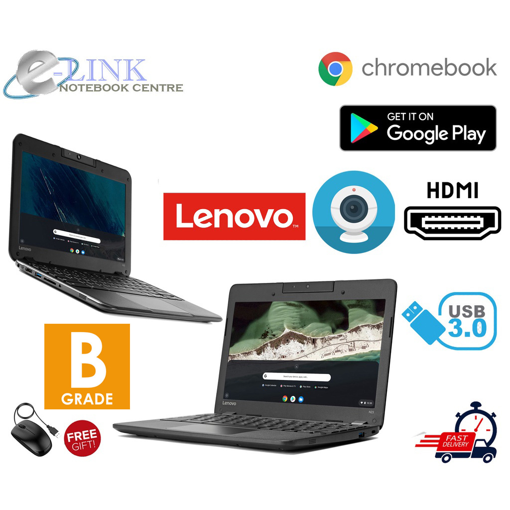 ( Termurah Chromebook Support Play Store Lenovo N22 Grade B Scratch Screen )  Intel 4GB DDR3 RAM /16GB eMMc / HDMI Port