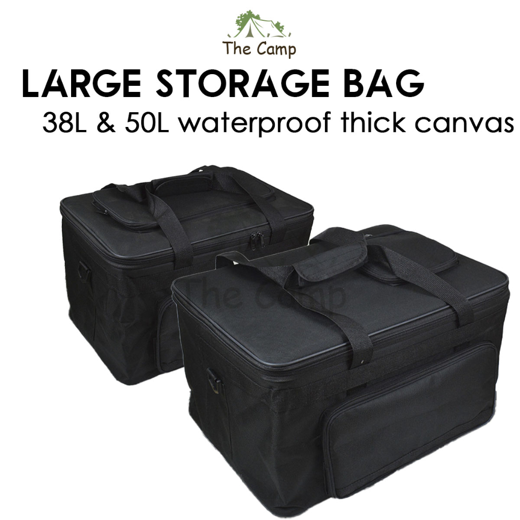 Camping Waterproof Storage Bag 50L 38L Big and Medium Size Black Outdoor Thick Canvas Beg Tool Cookware Equipments