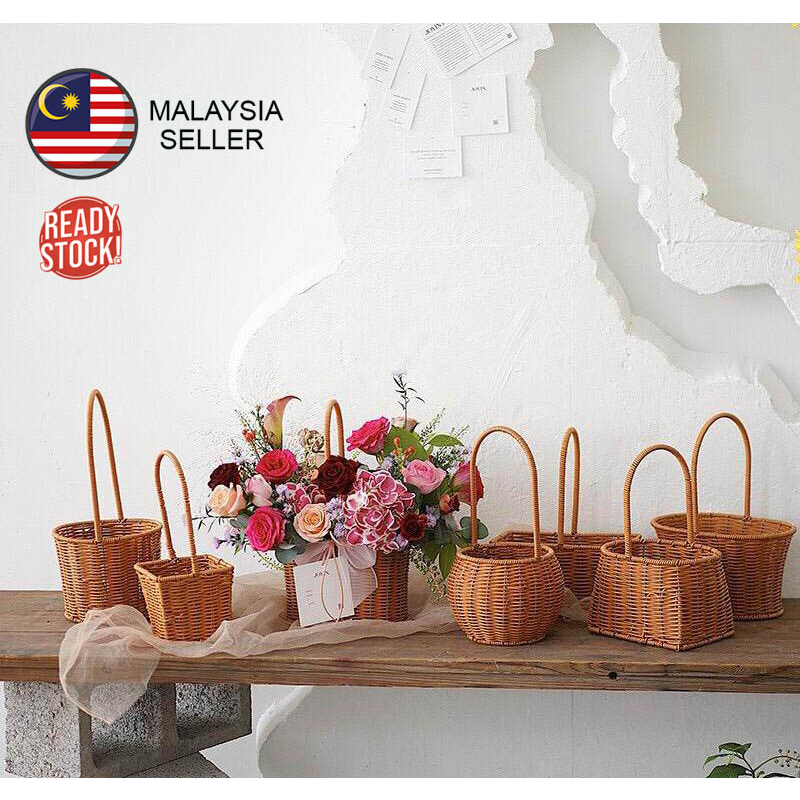 Handmade Woven Rattan Basket / Flower Hand Gift Basket / Florist Basket/ Bakul